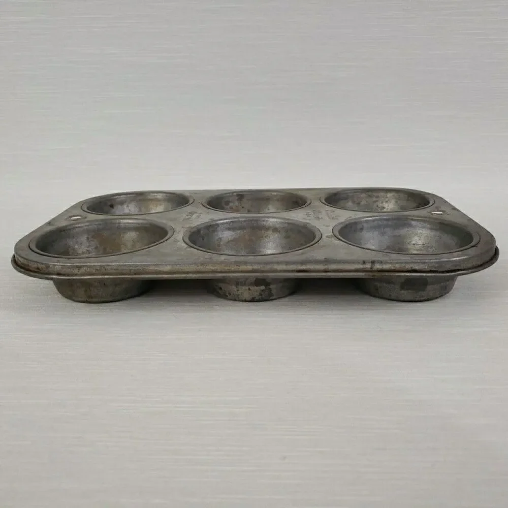 Ekcology T60.6 Silver Beauty Muffin Tin 6 Cups VTG USA Bakeware Primitive MCM